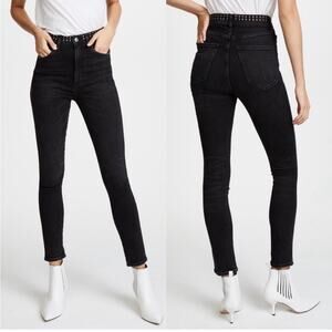 AGOLDE Roxanne Super High Rise Black Denim Jeans in Studded Highway Size 25